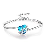 Pulsera con corazón de amor azul: esta pulsera de plata está compuesta de piedras de cristal azul y líneas irregulares con un sentido del diseño. El cristal azul hace que toda la pulsera de amor sea transparente, limpia y atmosférica; solo quiero darte el regalo más especial, ya que eres la persona especial en mi vida.