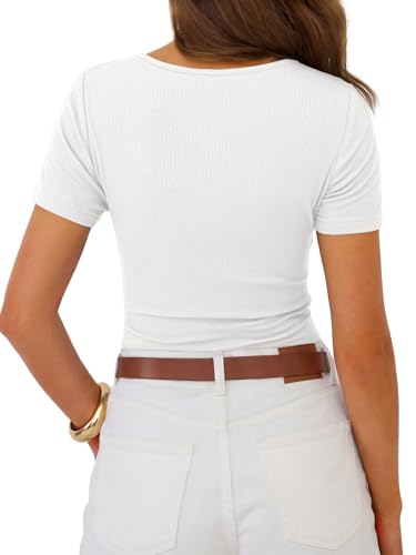 GKBK Women's Lace White Top Short Sleeve Cute Sexy Tops Y2k Basic Fitted Ribbed Shirts Going Out Summer Trending Fashion Clothes S — view 3