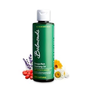 Balmonds Omega Rich Cleansing Oil – Low Comedogenic 100% Natural Cleanser for Fragile or Sensitive Skin, Soap Free Makeup Remover Oil, Vegan & Cruelty Free (6.8 oz)