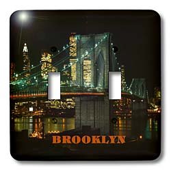 Brooklyn Bridge double interrupteur à bascule la nuit avec impression brillante 3dRose