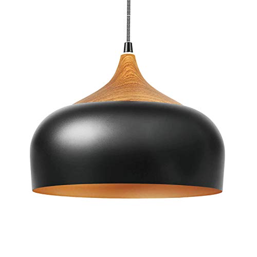 Combuh Pendant Light Fxiture, Modern Matte Black Dome Industrial Lantern 1-Light Pendant Lighting E26 Base,Cord Adjustable Farmhouse Ceiling Hanging Lamp for Kitchen Island, Barn, Dining Room