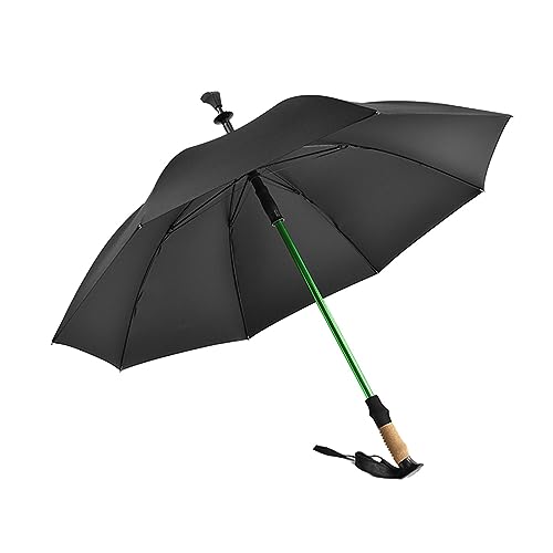 Canne Parapluie Parasol Trekking Poteau Parapluie Bâtons de Marche Parapluie Bâtons de Marche Béquille Parapluie pour Hommes Femmes Rue Été Pêche, Noir