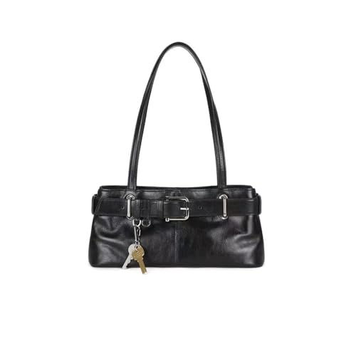Key Chain Shoulder Bag Y2k Belted Handbag Faux Leather Grunge Purse for Women Top Handle Bag 2000s Streetwear