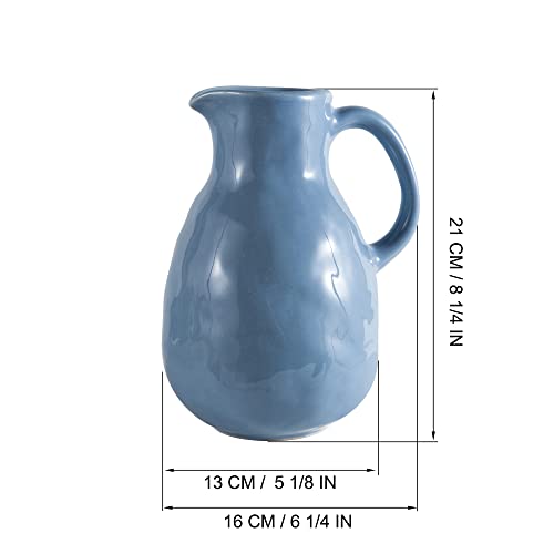 Kimdio Blue Ceramic Vase with Handle, Modern Pitcher Vases for Home Decor, Pottery Decorative Flower Vase, Clay Vases, Centerpieces for Living Room