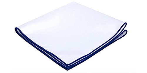 D&L Menswear White Linen Pocket Square with Royal Blue Embroidered Edge