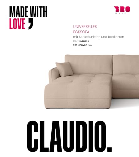 BROMARKT Ecksofa mit Schlaffunktion Couch mit Bettkasten Wohnzimmer Möbel Freistehend Wellenfedern Schlafsofa Sofa Boucle Wohnlandschaft L Form 3 Sitzer 263x150x85 cm Milchkafee – Bild 4