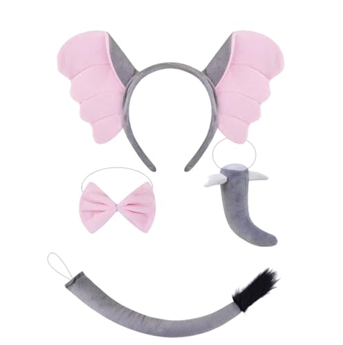 Kirei Sui 4-Piece Elephant Costume Animal Ears Headband Halloween Dress Up Cosplay for Adults Gray
