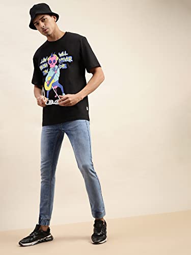 Image of Veirdo Men's Mid Rise Pure Cotton Slim Fit Full Length Jeans