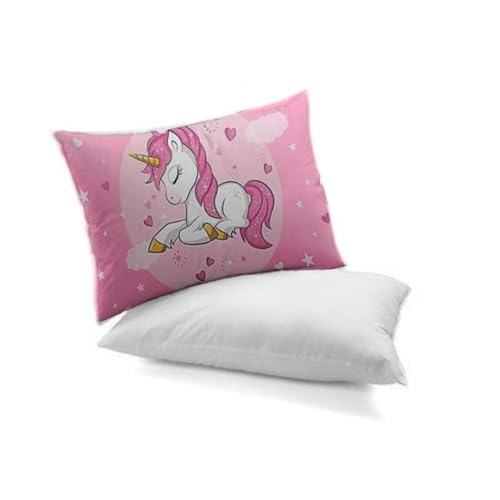 Image of Flying Baby Unicorn Design Printed Kids Cartoon Pillow /Cushion Fiber Filled Size 12x18 Inches (Pink)