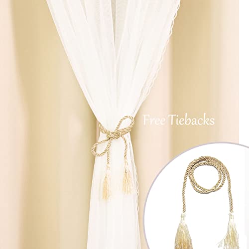 Image of Beige Blackout Curtains with Sheer 54 Inches - Double Layered Short Blackout Curtains with Voile Sheer Drapes for Kids /Girls Bedroom Nursery Living Room, Biscotti Beige, 2 PCs