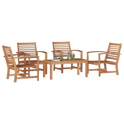 vidaXL Ensemble de canapé de Jardin 5 pcs Naturel Bois de Teck Massif, Canapé Moderne pour Jardin et terrasse, mobilier en Teck, Confort stylé, Design...