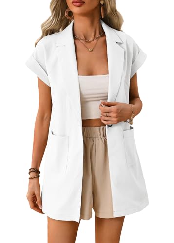 Mina Self 2024 Summer Short Sleeve Blazer Jacket for Women Lightweight Casual Fashion Long Work Office Suit Pockets4