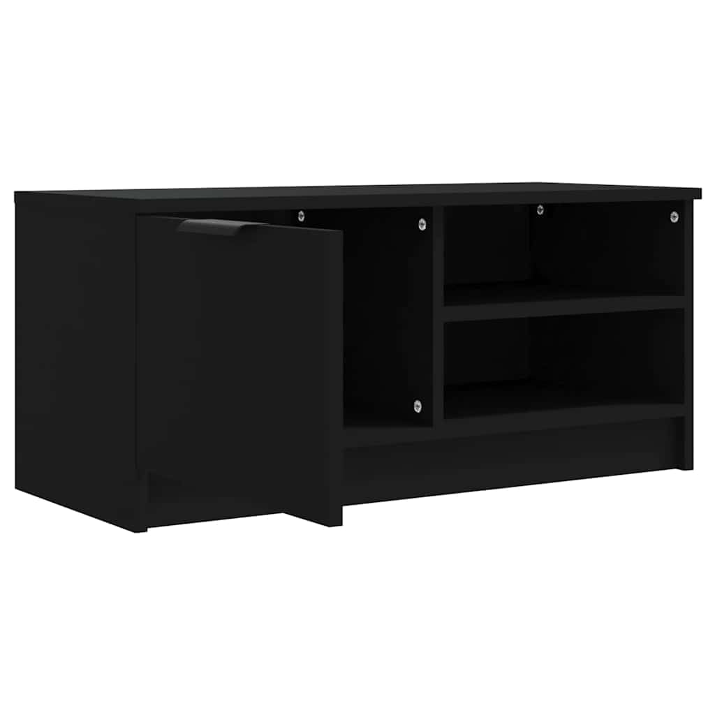 Hothingwell Szafka pod telewizor drewno inżynieryjne czarne 80x35x36,5 cm | Przegroda i 2 półki, schowek na DVD, konsoly, wytrzymały blat do dekoracji