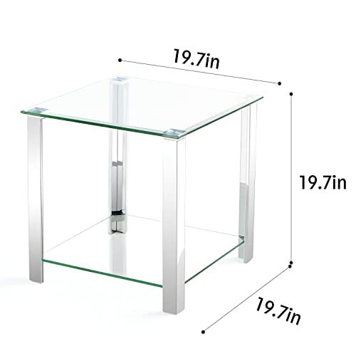 Get Set Style 400001 Glass End Table,Side Table With 2-Tier Storage,Coffee Table With Stainless Steel Frame,Living Room Table Modern Style thumb #1