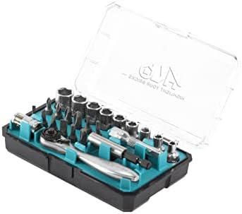 HB 72-Tooth Mini Ratchet Handle 1/4-Inch High Torque, Made in Taiwan, with compact portable case, 26-piece Socket set BKM001-U
