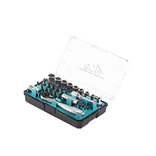 Hb 72-Tooth Mini Ratchet Handle 1/4-Inch High Torque, Made In Taiwan, With Compact Portable Case, 26-Piece Socket Set Bkm001-U #TOP1