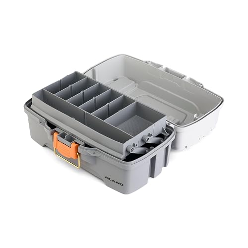 Image of Plano One-Tray Tackle Box, Light Grey /Dark Grey, Rust-Proof Brass Latch, Top-Access Tray with Deep Storage, Made in the USA, Portable Fishing Gear Storage Organizer