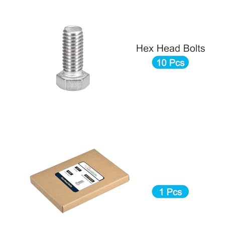 Image of METALLIXITY Hex Head Bolts (7 /16-14 x 1 inch) 10Pcs, 304 Stainless Steel 18-8, Fully Threaded, External Hex Drive, Plain Finish, Hex Head Screw Bolt, Silver