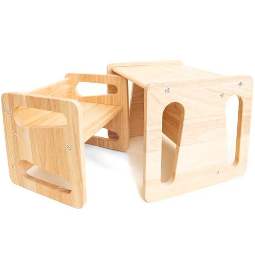 Image of Montessori Weaning Table and Chair Set - Solid Wooded Toddler Table - Cube Chairs for Toddlers - Real Hardwood - Kids Montessori Furniture