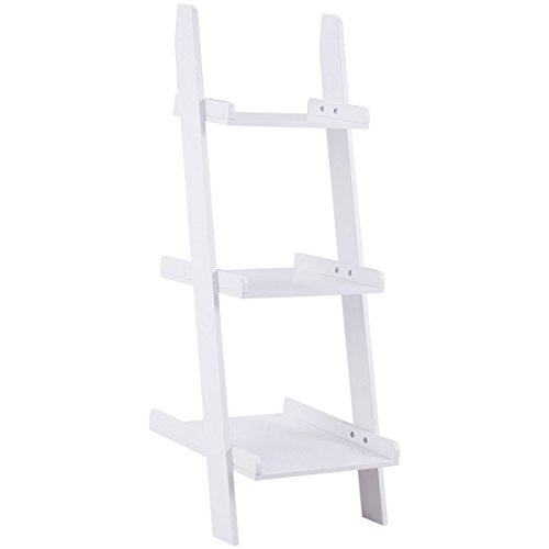 Giantex Ladder Shelf 3-Tier Wall-Leaning Bookshelf Ladder Bookcase Storage Display Shelf for Home