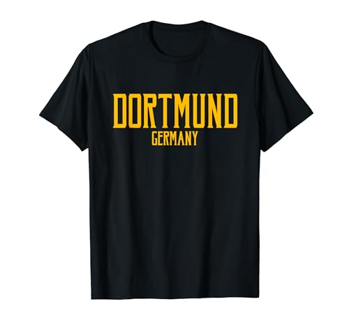 Dortmund Germany Text Amber Print T-Shirt, Black