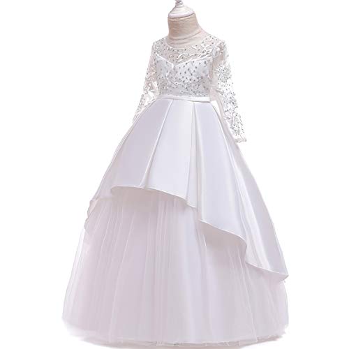 FMYFWY Girls Applique Tulle Lace Long Sleeve Dress Princess Wedding Birthday Pageant Party Communion Prom Long Maxi Ball Gown2