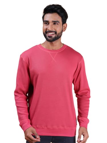 Image of Rupa Colors Waffle Texture Full Sleeves T-Shirt for Men, 100% Cotton with Breathable Fabric, Ribbed Crew Neck, Super Stretchable, Anti-Fungal Dye, Pack of 1