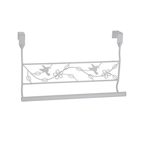 axentia Türhandtuchhalter, Handtuchstange mit Vogelmotiv, Türgarderobe aus Metall, Garderobenstange für das Badezimmer, Schlafzimmer, ca. 37 x 7 x 19 cm, weiß lackiert