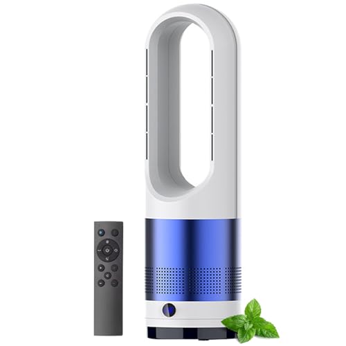 Ventilador de torre sin canto caliente y fresco con circulador de aire oscilante remoto de 18 pulgadas con 8 velocidades y temporizador, ventilador de purificador de aire para el hogar, oficina blue Ventilador de torre sin canto caliente y fresco con circulador de aire oscilante remoto de 18 pulgadas con 8 velocidades y temporizador, ventilador de purificador de aire para el hogar, oficina blue