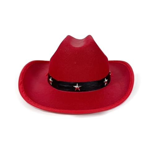 Kids Toddler Western Cowboy Hat Wide Brim Stylish Star Leather Cowboy Hat Cowgirl Dress Up Hat with Belt Buckle (Red ONE Size)