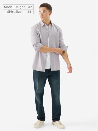 Image of The Souled Store Solid Linen: Beige Color Men and Boys Regular Outdoor Fit Full Sleeve Collared Neck Spread Collar Casual Wear Stylish Comfortable Premium Elegant Cotton Shirts