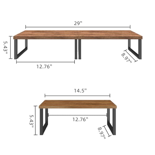 Simple Trending 2 Pack Monitor Stand Riser, Wood Desk Storage Organizer for Office Laptop, Computer, Antique Brown - Thumbnail 3
