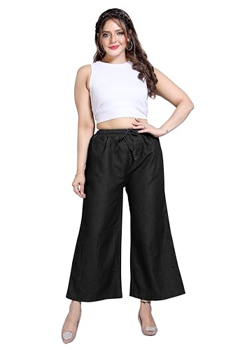 Image of BENKILS Women's Denim Cotton Blend Mid RIS Regular Fit Palazzo Pants - Available Size - S to 7XL