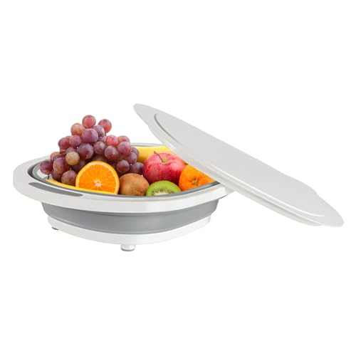 Iouyjiu - Tabla de cortar para acampar | Cuenco de tabla de cortar plegable - Cesta de lavado multifunción 9L con tapa y drenaje para frutas Arroz Fregadero Camping