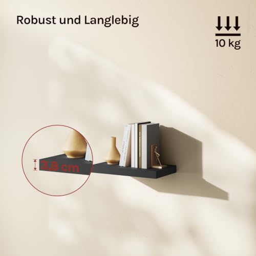 WOLTU Wandregal,Schweberegal Schwarz,40x22.9x3.8cm,MDF 1er – Ansicht 2
