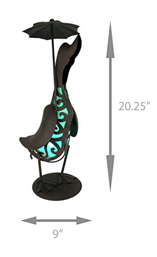 Duck Holding Umbrella Metal Green Led Solar Light Outdoor Garden Statue Yard Decor #TOP3