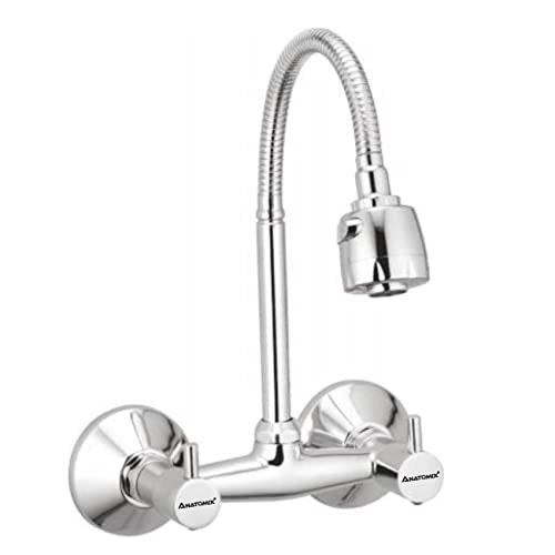 Anatomix Aqua Wall Mounted Sink Mixer with Modular Shower spout for Kitchen Sink Modular Spout Faucet Sink taps, Brass, Chrome Finish