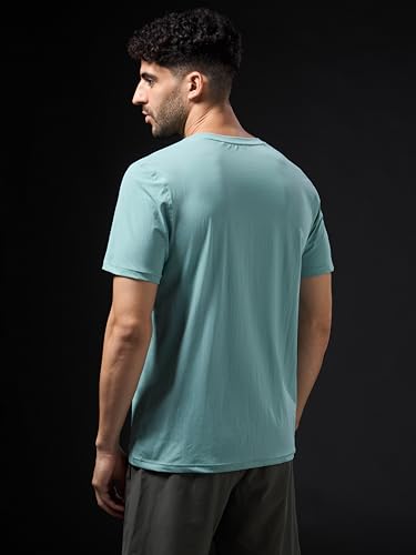 Image of TECHNOSPORT Men's Slim Fit Solid Crew Neck T-Shirt, Cotflex Quick Dry Wrinkle Resistant Polyester Sports Tee for Gym, Running, Training, Sports