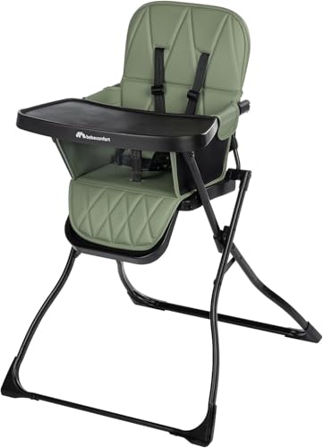 Bebeconfort Lily, barnstol, 6 månader–3 år, 9–15 kg, ultrakompakt i hopfällt läge, lätt barnstol (4 kg), lätt att hålla ren, mjuk vadderad komfort, enkel hopfällning med en hand, Mineral Green