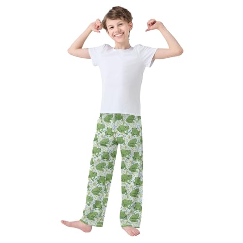 ZZXXB Frog with Polka Dot Leaves Boys Long Pants Soft Trousers Elastic Waist Kids Lounge Bottoms with Pockets S-XL2
