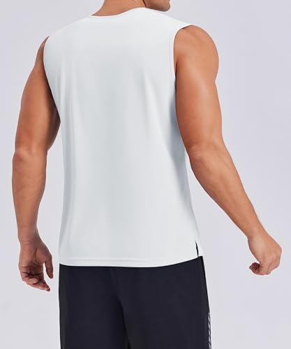 PINSPARK Herren Tanktops Rundhals Weich Muskelshirt Ärmelloses UPF 50+ Summer Funktionsshirt Bodybuilding Outdoor Fitness Ärmelloser Shirt Weiß XXL 2