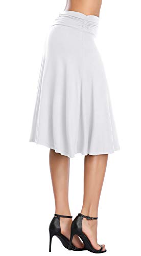 Image of Urban CoCo Women's Ruched High Waist Knee Length Jersey A-Line Stretchy Flared Casual Skirt