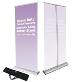 Displayfactory 33½''x 80'' Heavy Duty Deluxe Premium Retractable Roll Up Banner Stand Display Conference Display with Broadbase for Trade Show Exhibition Store Displays (Stand Only)