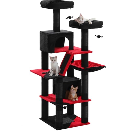 PPETEPELA - Albero tiragraffi grande, 180 cm, multi-livello, per gatti di grandi dimensioni, con 6 colonna in sisal, 2 tavole tiragraffi, 2 piattaforme, 1 amaca, 2 palline da gioco, in tessuto di