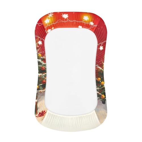 Image of ZOUTAIRONG Christmas Cat Bassinet Sheet Stretchy Bassinet Sheets Bassinet Crib Sheets Set Fitted for Baby Boy and Girl Comfort Fitted for Oval