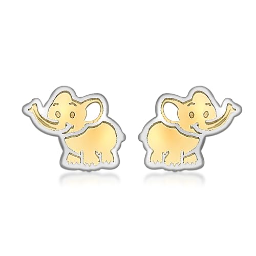 Boucles clous bébé éléphant or bicolore 9 ct Carissima femmes puces oreilles