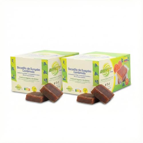 Saborty Bocadillo de Guayaba Sabor Combinado (Pack Ahorro 64 uds) - 2 Cajas - Barrita Energética a Base de Fruta para Ciclismo y Running - Vegano y Sin Gluten (2 Cajas 32 Unidades, Combinado)