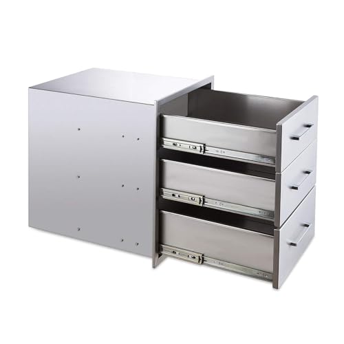 Image of Outdoor Kitchen Drawers,18 inch W x 24 inch H x 23 inch D Stainless Steel BBQ Triple Drawer with Chrome Handle, Enclosed Built-in Access Drawer Flush Mount for Outdoor Kitchen,BBQ Island