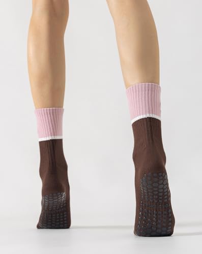 Image of Yawlsow Pilates Grip Socks for Women Yoga Grippy Socks Cute Barre Non Skid Athletic Crew Sticky Sock Workout Hospital