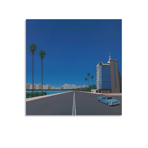 永井博 青い車が走っています ポスター 壁アート プリント リビング 寝室 ダイニングルーム バスルーム ホーム装飾20x20inch(50x50cm)